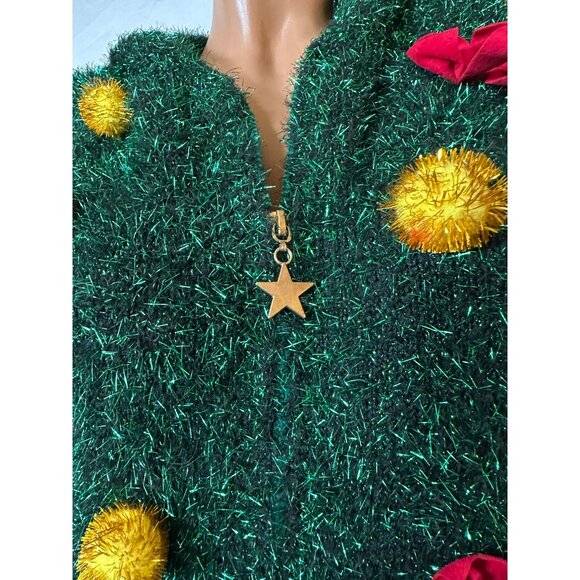 Holiday Christmas Tree Vest S Fuzzy Tinsel Hooded Festive Novelty Top - Picture 3 of 6